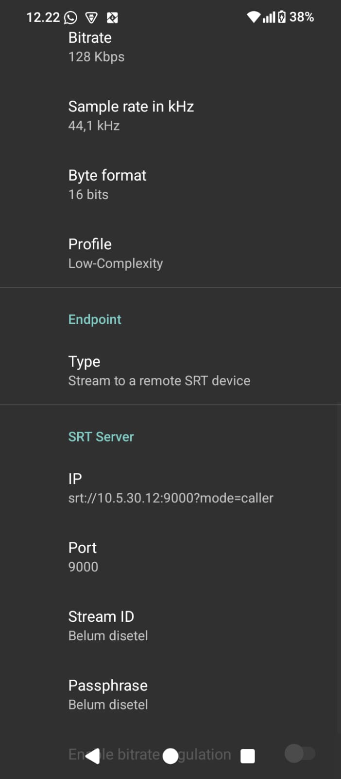 Audio Configuration Settings