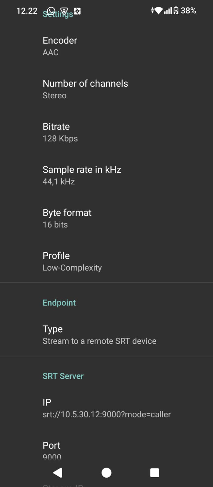 SRT Protocol Configuration